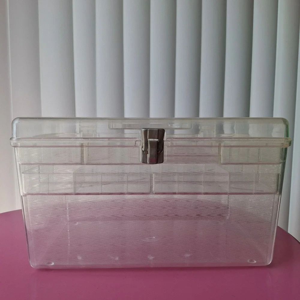 Wil-Hold Vintage Clear Plastic Sewing Box Craft Organizer 2 Removeable Trays